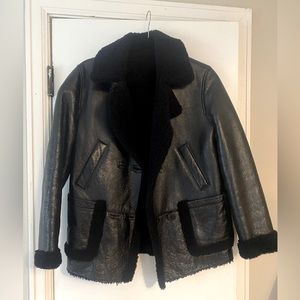 Theory Genuine Shearling Metallic Black Jacket
